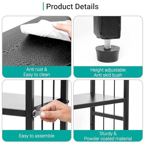 Image of Livzing 4 Tier Height Adjustable Metal Bookshelf Metal Rack Wooden Almirah for Home Library Book Shelf Open Display Books Rack 4 Layer Book Shelf Bookcases DIY