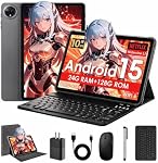 Android 15 Tablet, 10 Inch Tablet with 24GB RAM 128GB ROM, Octa-Core T7250 Processor, 1280x800 HD IPS, Widevine L1, GPS, Keyboard Mouse Stylus Included, 2-Year Warranty (Gray)