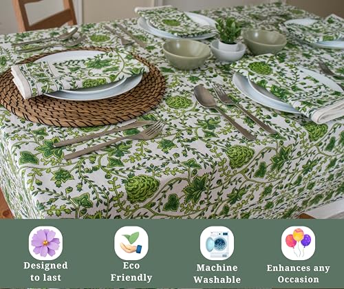 VISTALOOM Block Print Table Cloth- 54x108 Inch Rectangle 100% Cotton Handmade Pre-Shrink, Washable for Spring, Kitchen & Dining Perfect for Patio, Indoor & Outdoor, Farmhouse by VISTALOOM - Used condition - Image 5