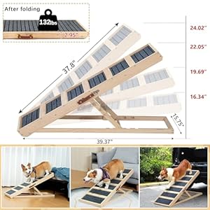 Folding Dog Ramp for Bed,Adjustable Dog Ramp of 4 Height from 16" to 24" with Anti-Slip Strips,Wooden Portable Pet Ramp for Car,Couch,Truck SUV,132lbs Capacity Folding Dog Ramp for BedAdjustable Dog Ramp of 4 Height from 16 to 24 with Anti Slip StripsWooden Portable Pet Ramp for CarCouchTruck SUV132lbs Capacity