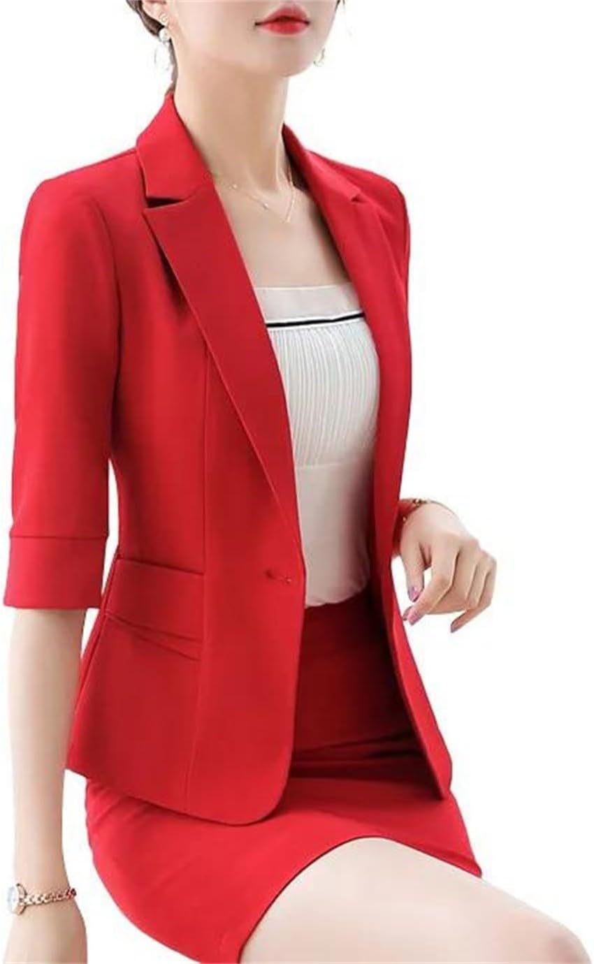 Women’S Suit Summer Formal Half Sleeve Blazer and Skirt Office Ladies Interview Work Wear Blazer and Skirt Set