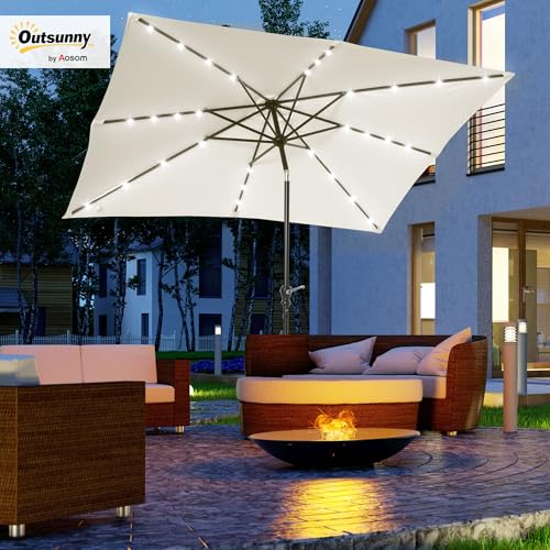 Sombrilla terraza exterior de acero con luces LED parasol rectangular inclinable de diseño 2