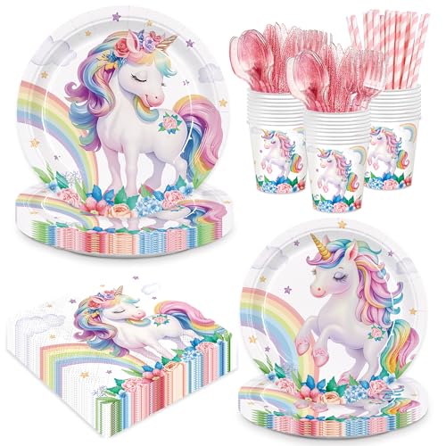 192pcs Unicorn Party Supplies Plates Napkins Unicorn Party Decorations