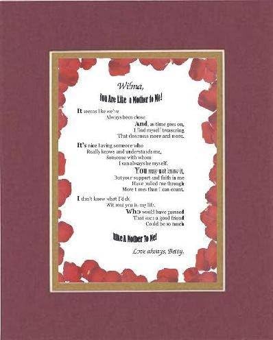 Personalized Poem for Mothers - [XXXX,] You are Like a Mother to Me Poem on 11 x 14 inches Double Beveled Matting (Burgundy)