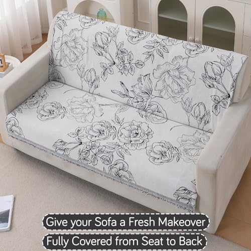Image of HOKIPO Serene Abode Sofa Cover 2 Seater, 180x120 cm, White Rose Garden