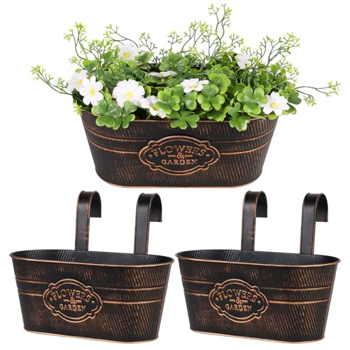 BOOMTOP 2pcs Maceta Colgante Metal con Doble Gancho Extraíble, Maceta Grande Cubo Flores, Cubo Macetero, Maceta Cubo Planta para Jardín Pared Balcón Valla Hogar Patio Exterior Interior Decoración