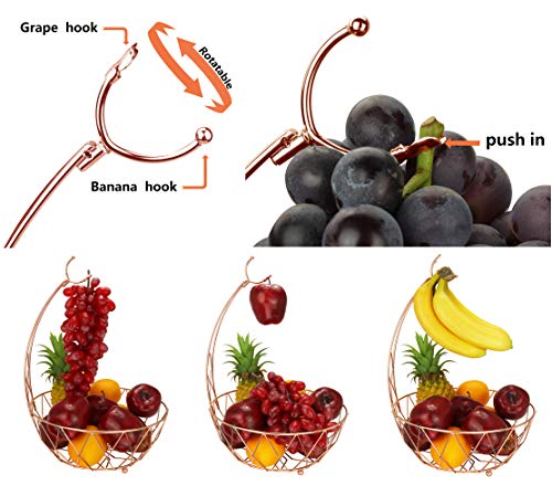 Rosyline，Fruit Basket + Banana Holder, Elegant Fruit Bowl With Banana Tree Hanger, (Rose Gold) #TOP5