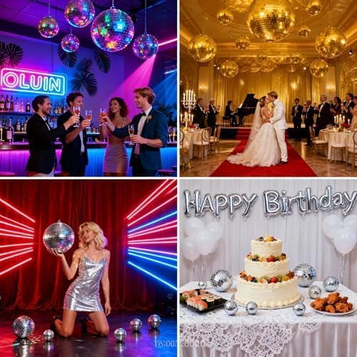 Morofme Disco Kugel 15cm, Hänge Discokugel, Spiegelkugel Discokugeln Deko, Silber Diskokugel groß Partydeko für Hochzeit Geburtstagsfeier Bühne Weihnachtsbaum Dekoration Lichteffek