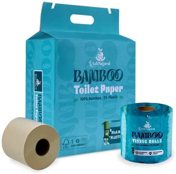 Ash Natural Bamboo Toilet Tissue Paper Rolls-270 Pulls Roll|100% Natural| 2 Ply Eco-friendly, Soft, Absorbent & Skin Friendly Bathroom Wipes| Brown Biodegradable| Unbleached wipes (Pack of 8)
