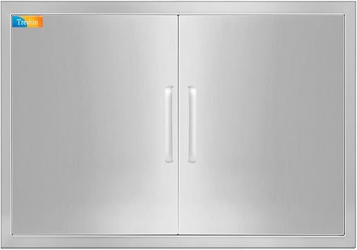 Treshin Outdoor Kitchen Door 30" W x 21" H, Double BBQ Access Doors | Stainless Steel Door with Magnetic Closure & Hooks, Flush Mount for Grill Island, Outdoor Kitchen, BBQ Station