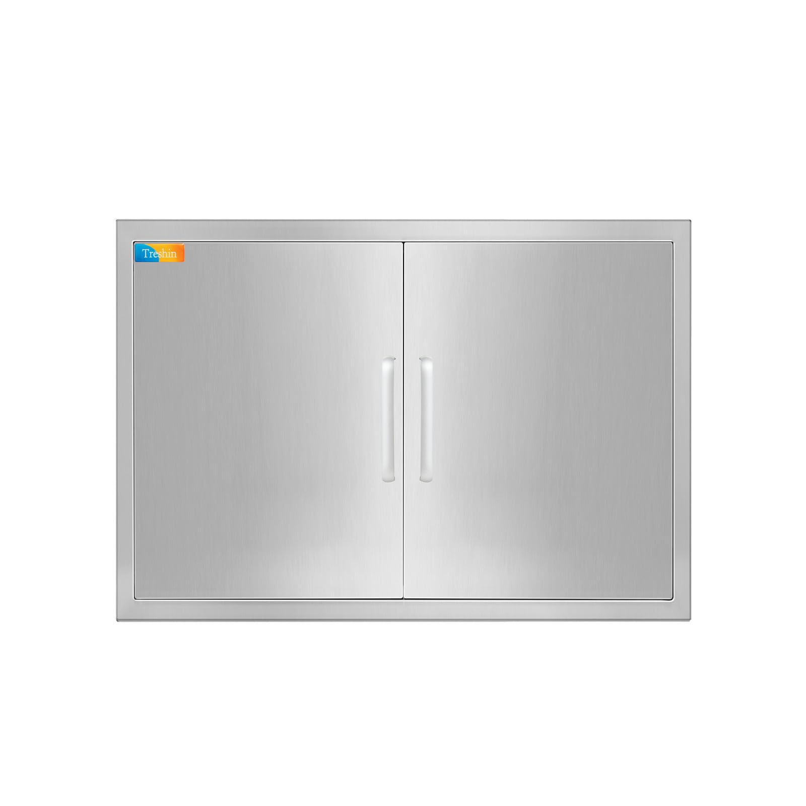 Treshin Outdoor Kitchen Doors 30" W x 21" H, Stainless Steel Double BBQ Access Door with Detachable Handles, Flush Mount, for BBQ Island, Grill Station, Outside Cabinet, Outdoor Kitchen