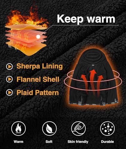 ZITY Mens Sherpa Flannel Shirt Jacket Plaid Fleece Lined Hoodie Full Zip Long Sleeve Winter Warm Coat for Men2