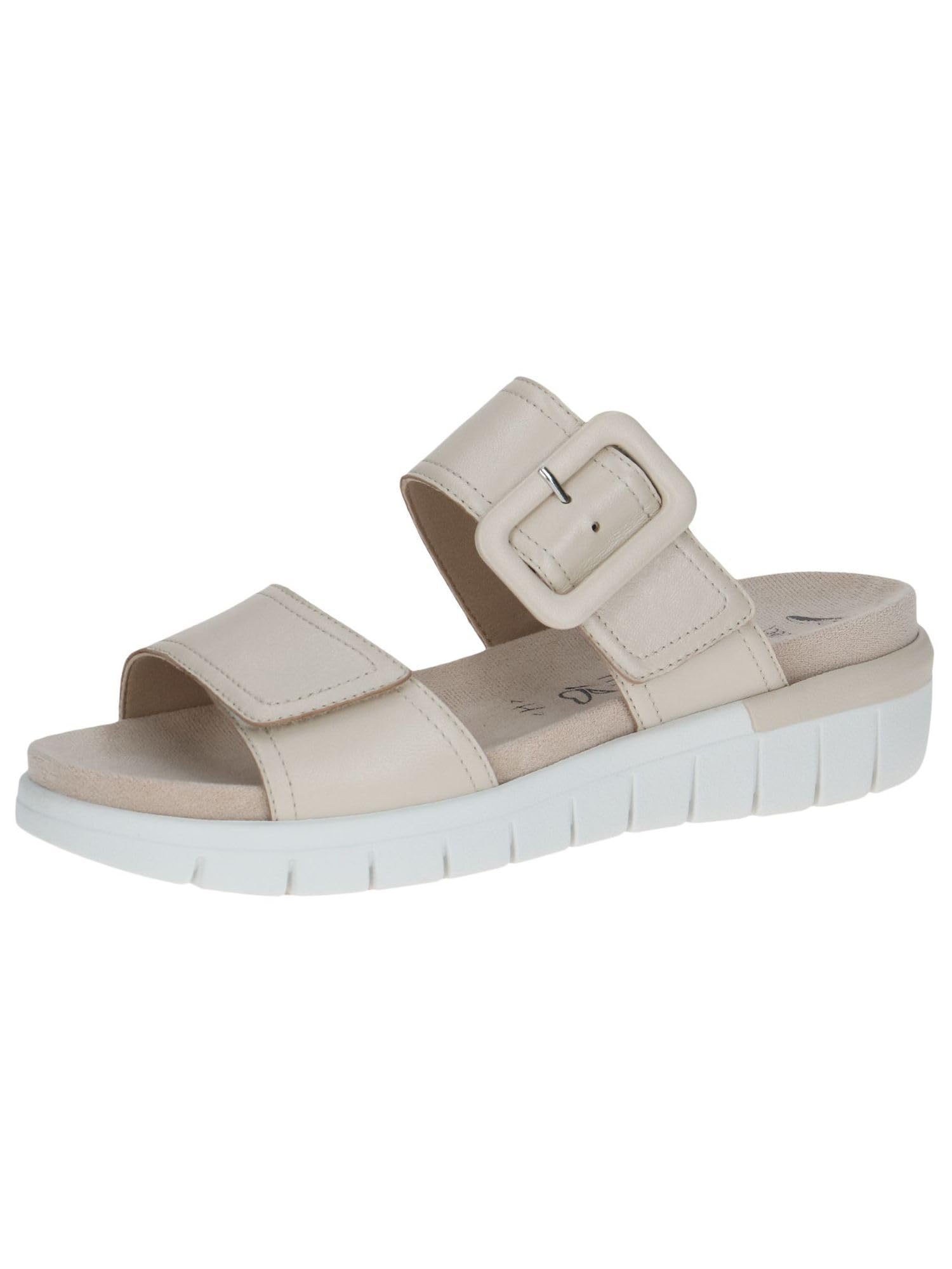 CAPRICE women's flat slide in leather, Beige (CREAM PERLATO), 3.5 UK
