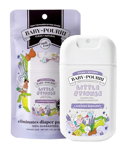 Image of Baby-Pourri Little Stinker Diaper Pail Odor Freshener Spray, 1 Fl Oz Pocket Travel Size - Lavender, Bergamot, Eucalyptus and Vanilla