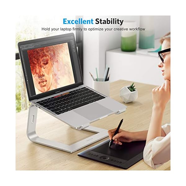OMOTON Laptop Stand, Detachable Laptop Mount, Aluminum Laptop Holder Stand for Desk, Compatible with MacBook Air/Pro, Dell, HP, Lenovo and All Laptops (11-16 inch), Silver - Image 4