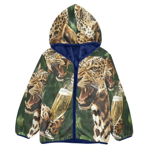 Leopard Drinking Champagne Artwork Toddler Fleece Jacket Girl Boys Hooded Fleece Jacket Coat