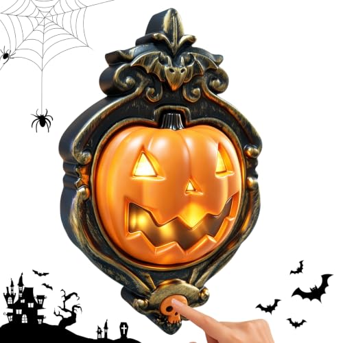 Halloween Türklingel Kürbis, Kürbis Türklingel mit LED Licht & Gruseligen Geräus