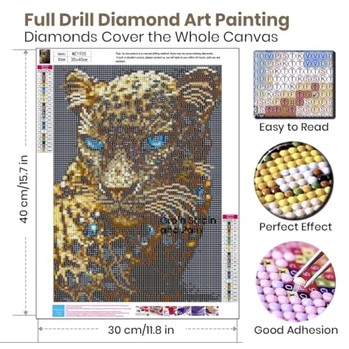 Image of HASTHIP Diamond Art Kit Black Cheetah 5D Round Full Drill for Decor | Full round drill black cheetah diamond painting kit includes canvas diamonds pen tray glue for DIY