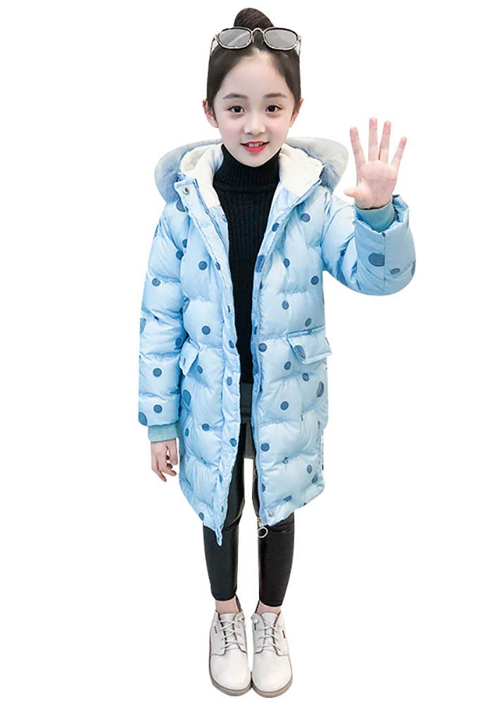 Piumino da Bambina con Stampa a pois Bambina con Ricamo Lungo Piumino con Cappuccio