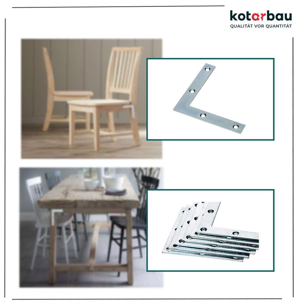 KOTARBAU® 100 x Placas de Esquina, Placas Planas en Forma de L, 75x75 Conector Angular, Conector de Esquina, Placa Perforada, Placas de reparación 90º, Conectores Planos, Pletinas, Soportes de Acero