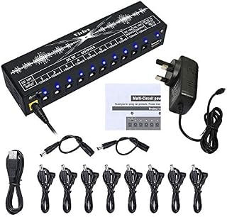 Vivlex Guitar Pedal Power Supply Station 10 Isolated Outputs for 9V/12V/18V Guitar Bass Effects Pedal Amps Keyboard Built-in USB Charging Port Short Circuit & Over Current Protection, British Plug
