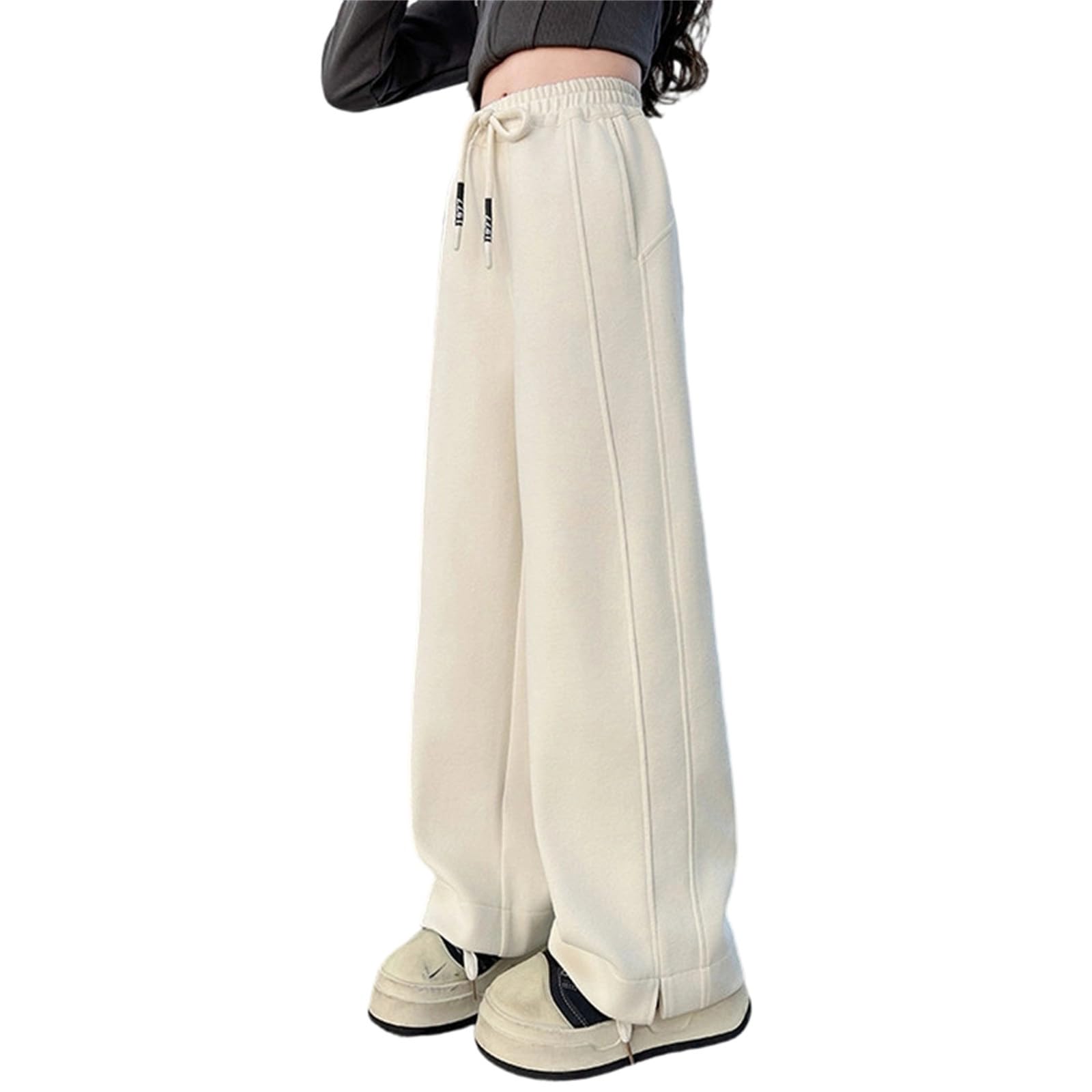 Pantaloni della tuta larghi a gamba larga per bambini ragazzi ragazze tinta unita pile casual gamba dritta joggers gamba aperta con fondo aperto pantaloni da salotto con tasche pantaloni larghi carini
