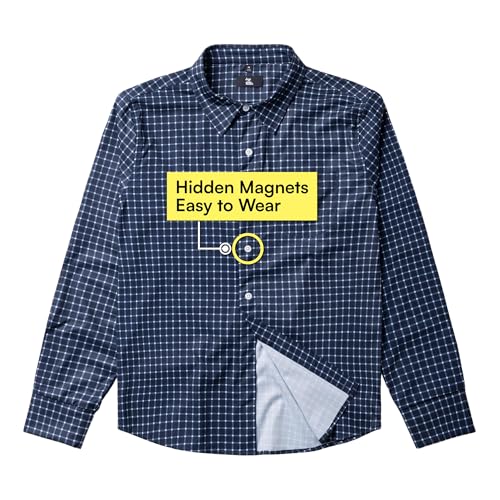 La Mejor Selección de Aca Joe los 5 mejores. 48 Joe & Bella Camisa adaptativa de manga larga para hombre con botones magnéticos, A cuadros de color azul marino, XX-Large