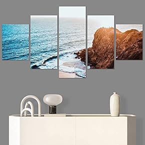 SIGNWIN 5 Panel Canvas Wall Art Coastal Scenery...
