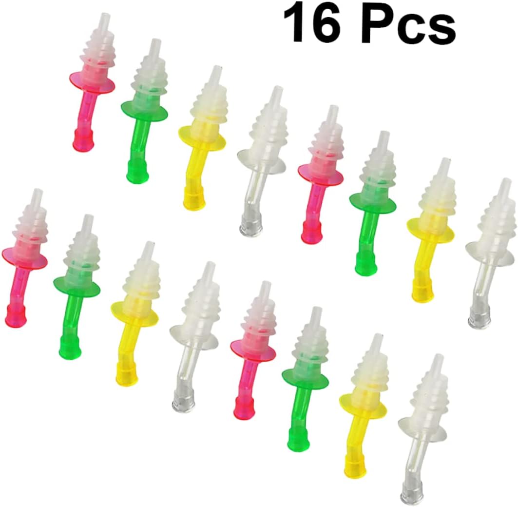 16Pcs Silicone Wine Pourers Versatile Liquor Pour Spouts Oil Stoppers with Lid for Kitchen Use Suitable for Soy Sauce Oil and Cooking Wine Random Color