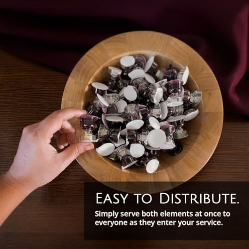 TrueVine Chalice Communion Cups and Wafer Set - Prefilled Cups w/Fresh Unleavened Bread & Grape Juice - Carefully Packaged & Easy to Open Elements for your Church Services, Fits in Trays (25 Count)