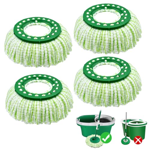 Tornado Spin Mop Head Compatible with Libman ??????? Spin Mop System, Machine Washable & Reusable for Libman Mop Head Replacement Refill for Libman Tornado Mop Head (4 Pack Green & White)