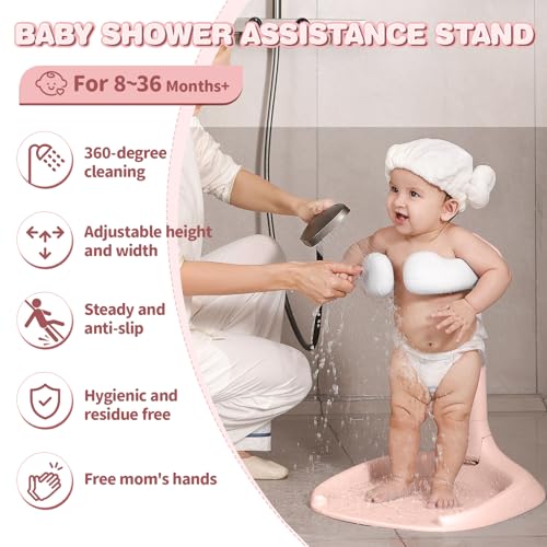 Image of Foldable Baby Shower Stand, Anti-Slip Baby Shower Standing Support, Adjustable Baby Shower Stand, Soporte para Banera de Bebe, Baby Bathtub with Stand Ideal Gift for Infants 6-36 Months (Pink)