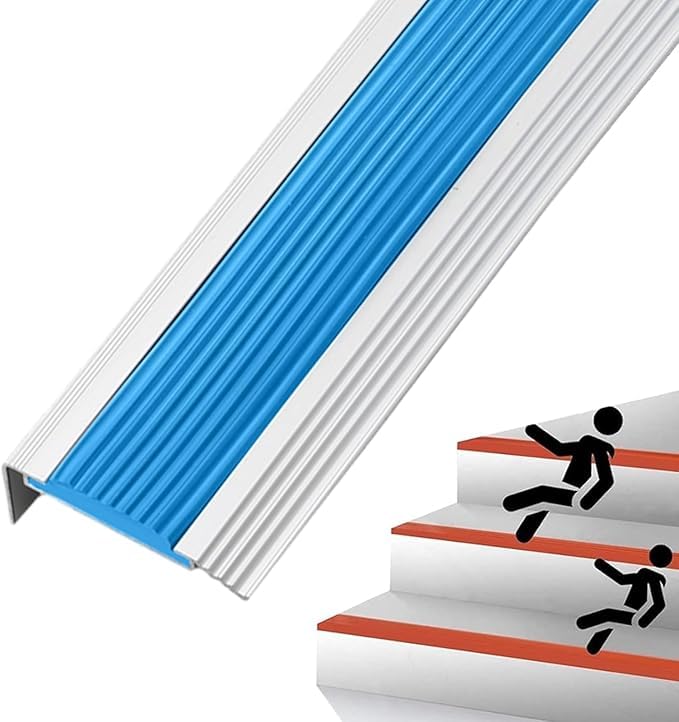 Nez de marche en aluminium bleu en L avec bande antidérapante en caoutchouc 4,5 cm