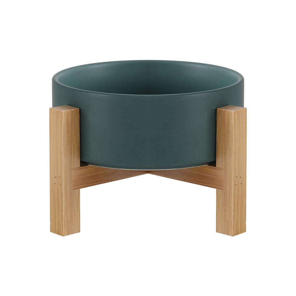 Verde Comedero Gato Comedero Perro Comedero Elevado Gato con Soporte de Bambú - Comederos para Gatos Perros Pequeño y Mascotas - Cuenco de Ceramica para Agua Comida 400ML