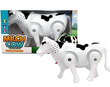 Battery Operated Walking Milk Cow Funny Toy with Light and Sound for Kids (Multicolour)