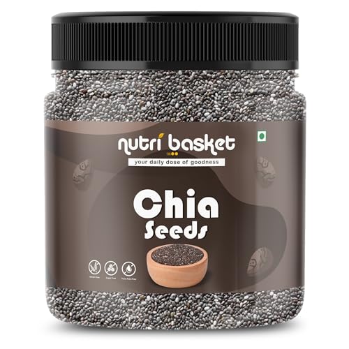 Image of NUTRI BASKET Premium Chia Seeds 250g | Raw & Non-GMO Chia Seeds for Eating | Rich in Fiber, Protein, Calcium & Omega 3 | Healthy Superfood for Smoothies, Salads, Baking & Diet Food