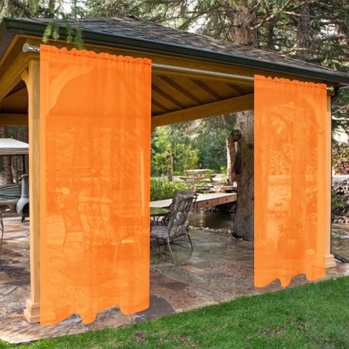 SpaceDresser Waterproof Outdoor Sheer Curtains for Patio - 4 Panels Rod Pocket Indoor Voile Sheer Curtain for Living Room,52W x 84L inch, Orange