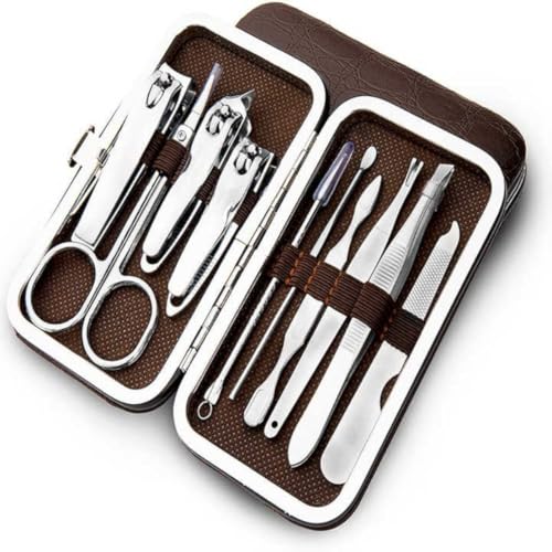Kit Cortador De Unha Cutícula Em Aço Inoxidável Portátil 12 Peças Com Estojo