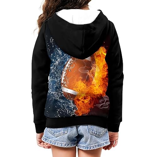 Image of Biyejit Water Fire Rugby Hoodies for Teen Boys Clothes Football Print Kids Full Zip Hoody Jackets Long Sleeve Coat Pullover Athletic Sport Sweatshirts with Pocket