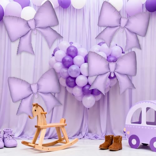 Image of 4Pcs Giant Bow Balloons, 97.5cm /38in Big Elegant Coquette Theme Balloons for Birthday Wedding Engagement & Party Large Decorations Bridal & Bachelorette Supplies (Purple)