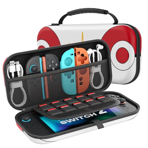 MoKo Tasche für Nintendo Switch 2 (2025), Portable Switch 2 Case, Schützende Harte Tragetasche Hülle mit Speicherplatz für 10 Spiele und Konsole Zubehör, Roter Ball