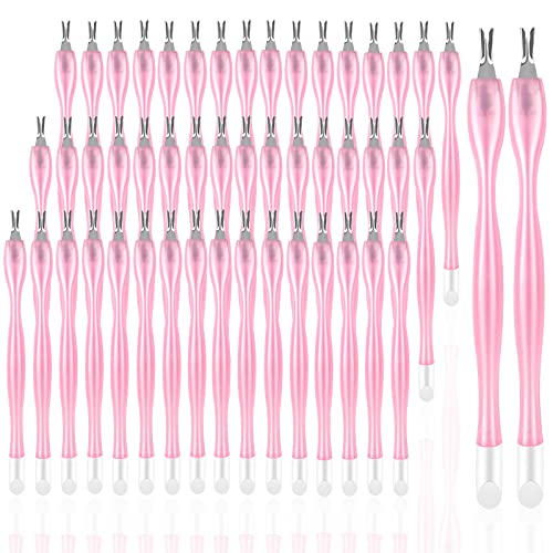 heemeei 50Pcs Nail Cuticle Trimmer Rubber Nail Cleaner Plastic Handle Cuticle Knife Double End Nail Dead Skin Fork Cuticle Pusher Bulk Nail Art Cuticle Remover Tools(Pink)