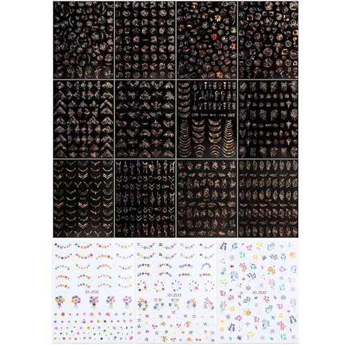 12 Pegatinas De Uñas De Flores Doradas, 3 Pegatinas De Flores De Colores, Accesorios De Diseño Para Las Uñas