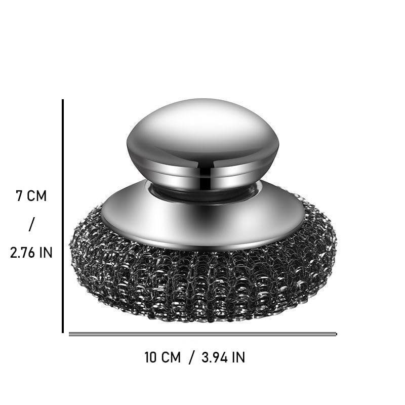 Image of Stainless Steel Wool Scrubber with Handle: 4Pcs Dish Scrubbers Steel Wool Scrubber Tool, Heavy Duty Pot Scrub Brush Pads for Scouring Cleaning Dishes Iron Pots Stoves Wash Sink Grills