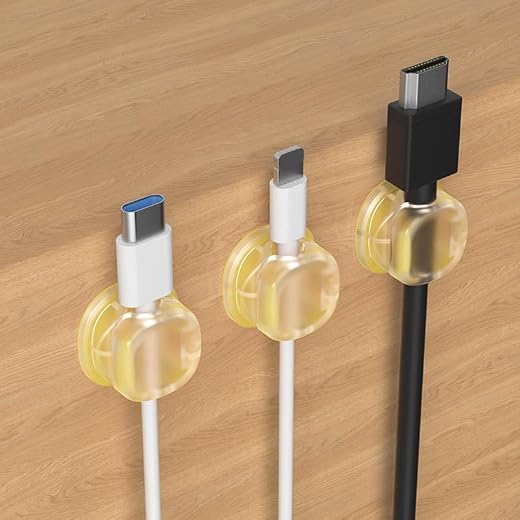 3PCS Magnetic Cable Organizers, Adhesive Cord Holders for Desk, Multi-Color Silicone Cable Clips for Charging Cables, USB Cables, Earphone Wires (Yellow)