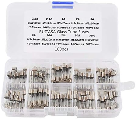 RUITASA 100Pcs Fast-blow Glass Fuses Assorted Kit 5x20mm 250V 0.2A 0.5A 1A 2A 3A 5A 8A 10A 15A 20A