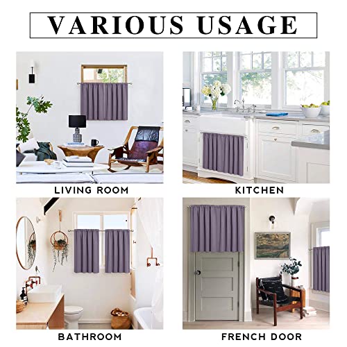 RYB HOME Small Curtains Blackout - Privacy Energy Efficiency Mini Curtains for Kids Bedroom RV Camper Windows Trailer Bathroom Kitchen Cabinet Window Tiers, W 29 x L 36, Greyish Purple, 2 Panels
