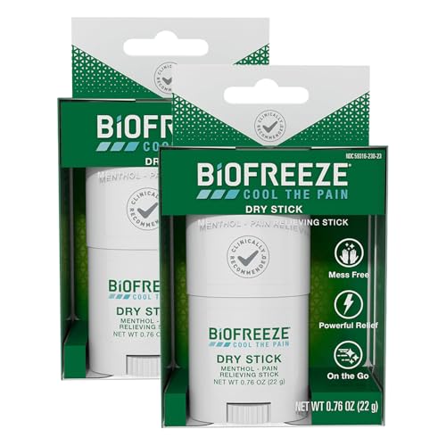 Biofreeze Dry Stick Mess-Free Relief for Neck Shoulder Knee Hip Hand & Joint Cooling Menthol Pain Relief Stick 100+ Uses (Pack of 2)