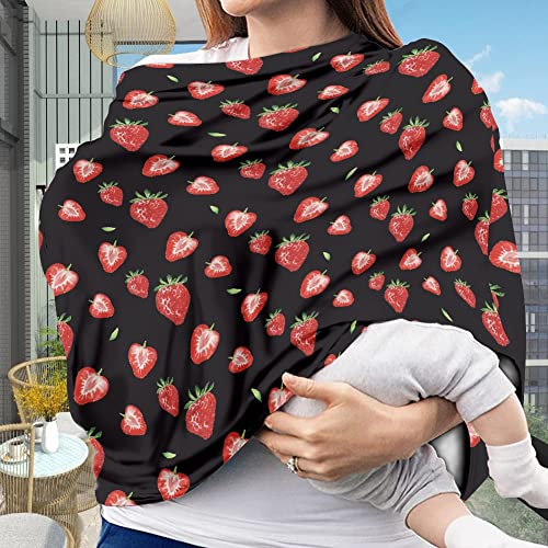 Image of Coldinair Strawberry Print Car Seat Cover for Babies Girls,Multi-use Breastfeeding Cover Nursing Cover,Soft Stretchy Carseat Canopy,Shopping Cart /High Chair /Stroller Covers