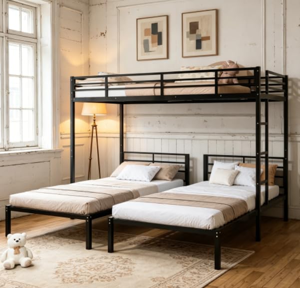 Bellemave Twin Triple Bunk Bed for Kids Teens Adults Metal Twin XL Bunk Beds for 3 3 bunk Bed for 3 Kids AdultsHeavy Metal Black